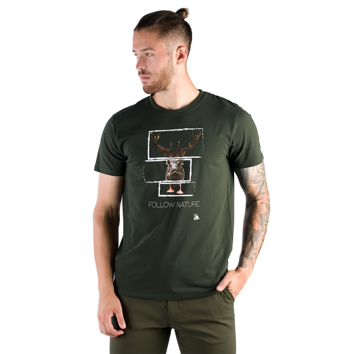 T-shirt bawełniany męski FNT Duck w kolorze ciemnozielonym z nadrukiem